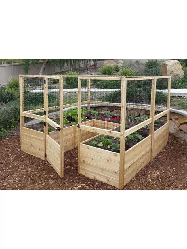 Garden In A Box Cedar Raised Bed With Deer Fence, 8' X 8' 3 Garden In A Box Cedar Raised Bed With Deer Fence, 8' X 8'