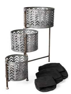 Galvanized Grow Bag Triple Planters With Stand -Outdoor Garden Care 8609180 4817 tif