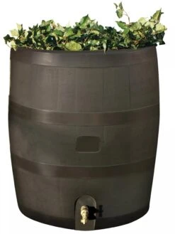 Round Rain Barrel With Planter, 35 Gallons -Outdoor Garden Care 8612856WALNT 01V tif