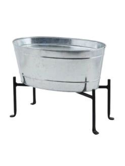 Achla Designs Mini Oval Galvanized Tub With Folding Stand -Outdoor Garden Care 8612906 03v